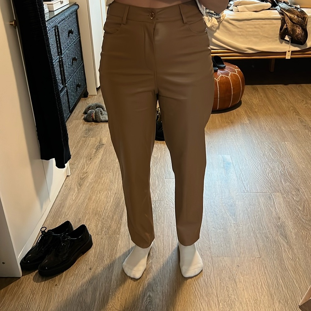 ZARA / FAUX Leather Carmel Straight Leg Pants - 4